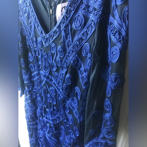 NWT $320 JS Collections stunning blue dress sheer sleeves  size 2 - Picture 4 of 9